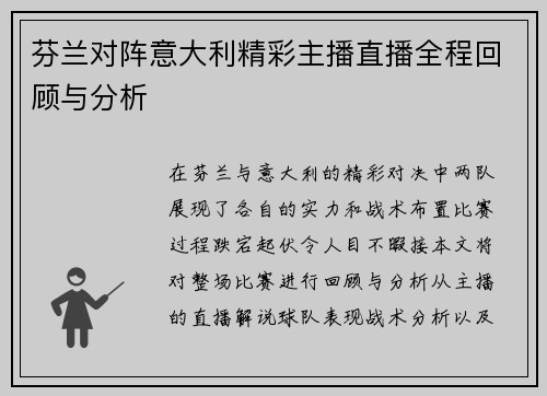 芬兰对阵意大利精彩主播直播全程回顾与分析
